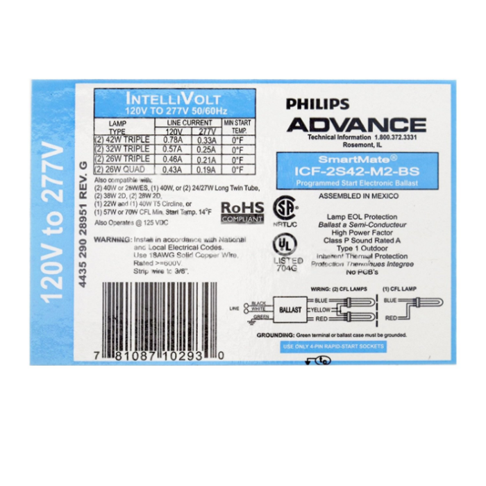 Advance SmartMate ICF-2S42-M2-BS Electronic Compact Fluorescent (CFL) Ballast (NON-Kit, has studs on bottom)