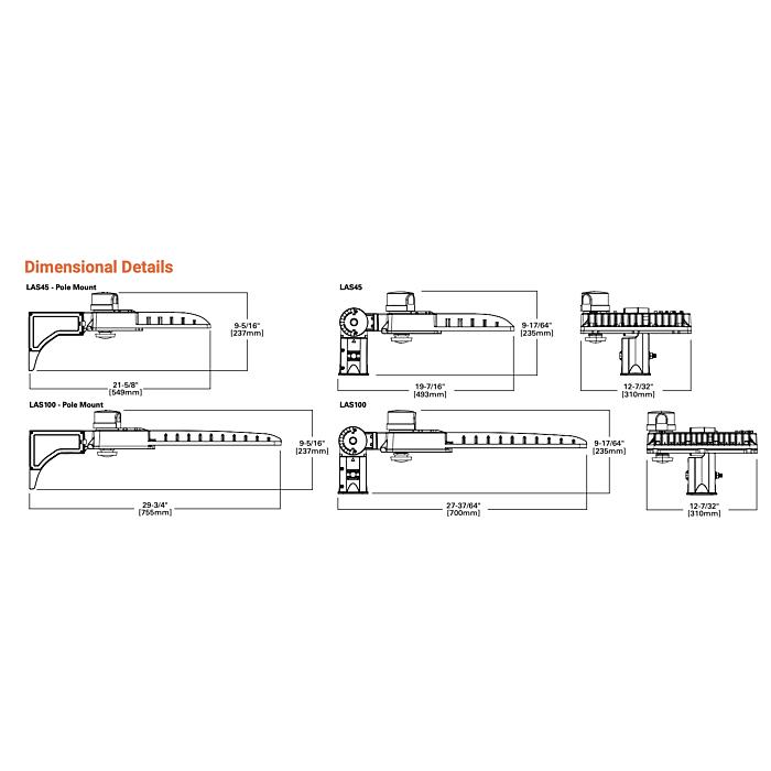 Lumark LAS45P-T4 LAS Area/Site Luminaire, Pole Mount Arm, 450W HID Equivalent, Type IV Distribution, Voltage-Universal, 120-277V