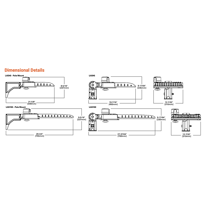 Lumark LAS45P-T5 LAS Area/Site Luminaire, Pole Mount Arm, 450W HID Equivalent, Type V Distribution, Voltage-Universal, 120-277V