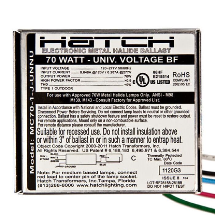 Hatch Mini MC70-1-J-UNNU 70 Watt Electronic Metal Halide Ballast - FINAL SALE