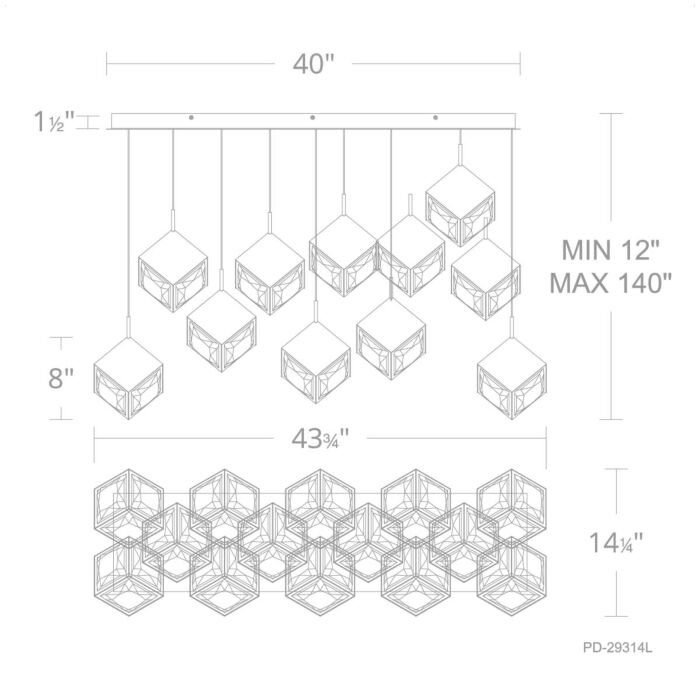 WAC PD-29314L-BK Ice Cube Linear Multi Light 4CCT