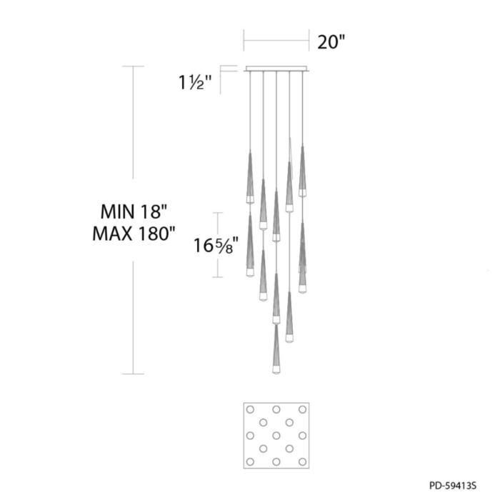 WAC PD-59413S-CH Quill Square Multi Light 4CCT