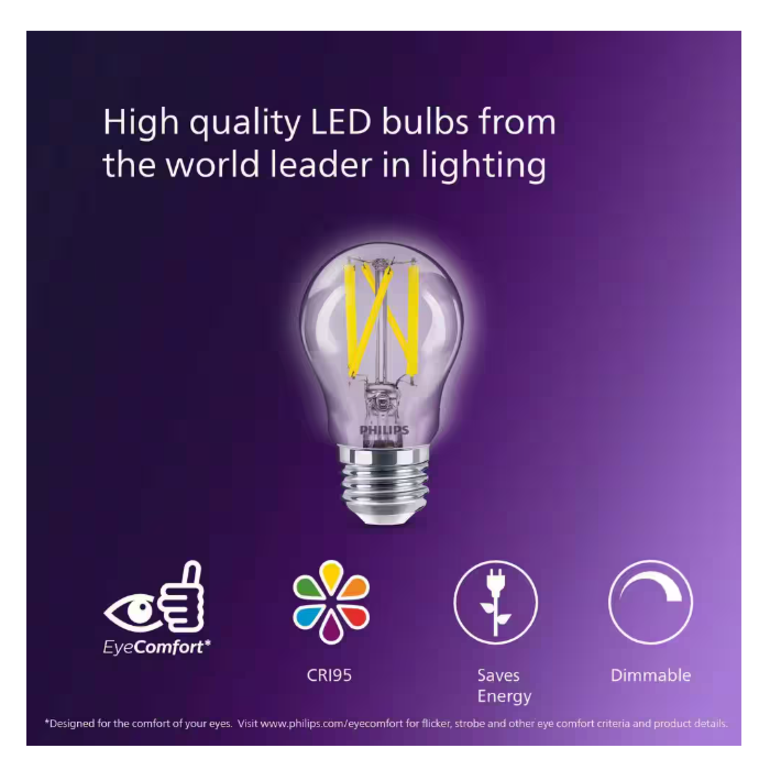 Philips 573402 Dimmable A15 LED Bulb - 6.6A15/PER/UD50/CL/G/E26/DIM2PF T20