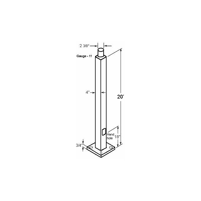 RAB PS4-11-20WT  4" Square Pole 11Ga 20 Ft Tenon Mount 