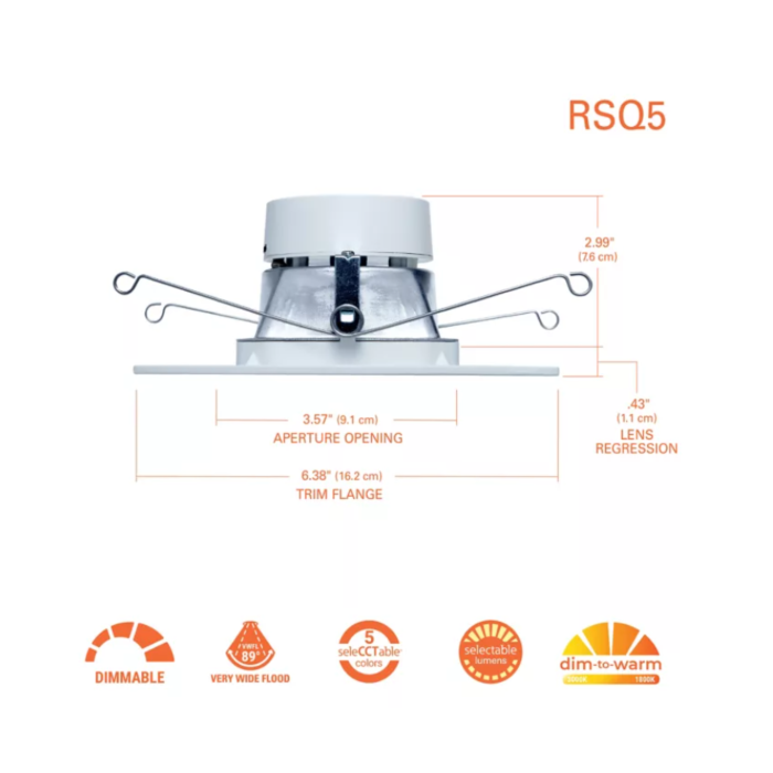 Halo RSQ5LS9FSD2W1EWH RSQ5 5” Square Recessed
Baffle LED Trim 
