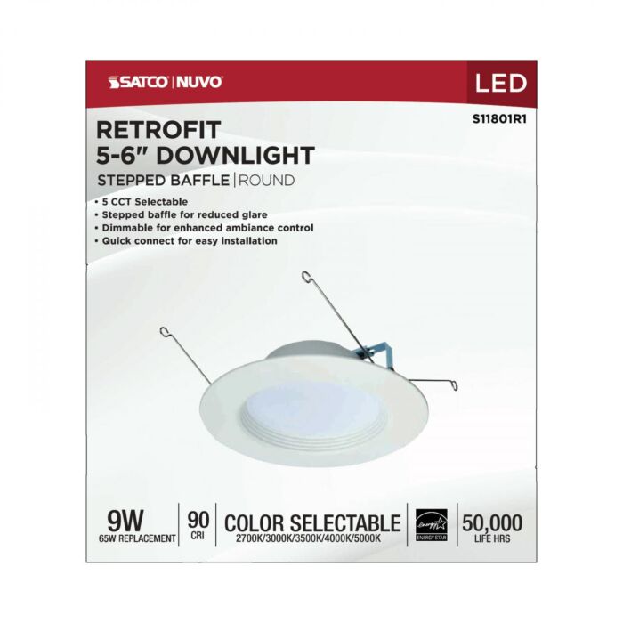 Satco S11801R1 - 9WLED/RDL/5-6/5CCT-SEL/RD - 6" CCT Tunable LED Downlight 