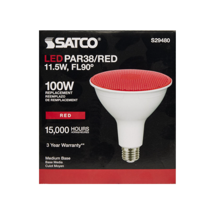 Satco S29480 LED PAR38 Bulb - 11.5PAR38/LED/90'/RED