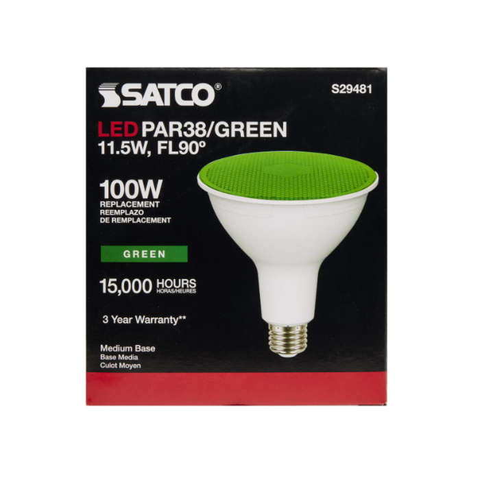 Satco S29481 LED PAR38 Bulb - 11.5PAR38/LED/90'/GREEN