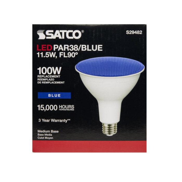 Satco S29482 LED PAR38 Bulb - 11.5PAR38/LED/90'/BLUE
