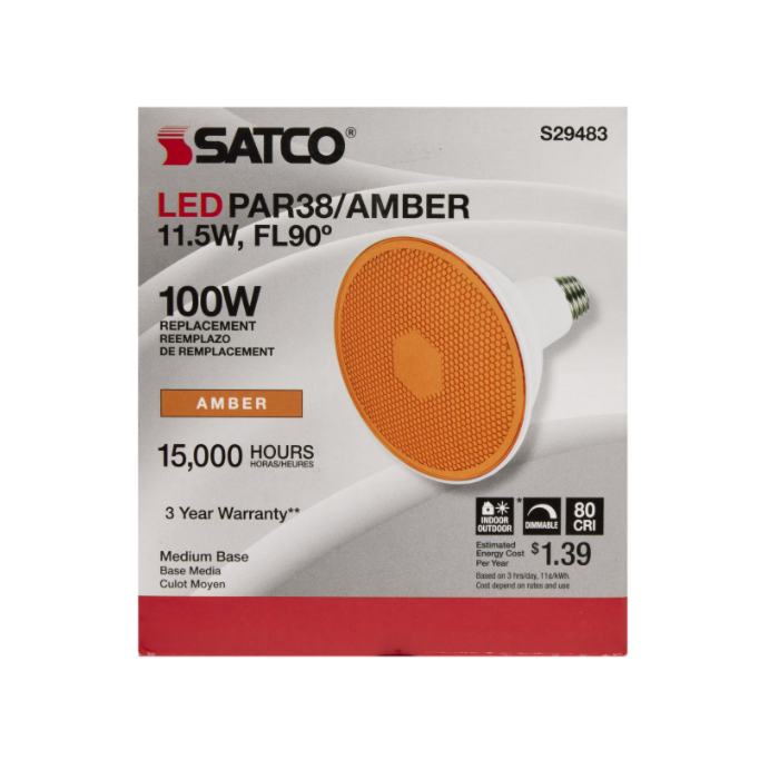 Satco S29483 LED PAR38 Bulb - 11.5PAR38/LED/90'/AMBER