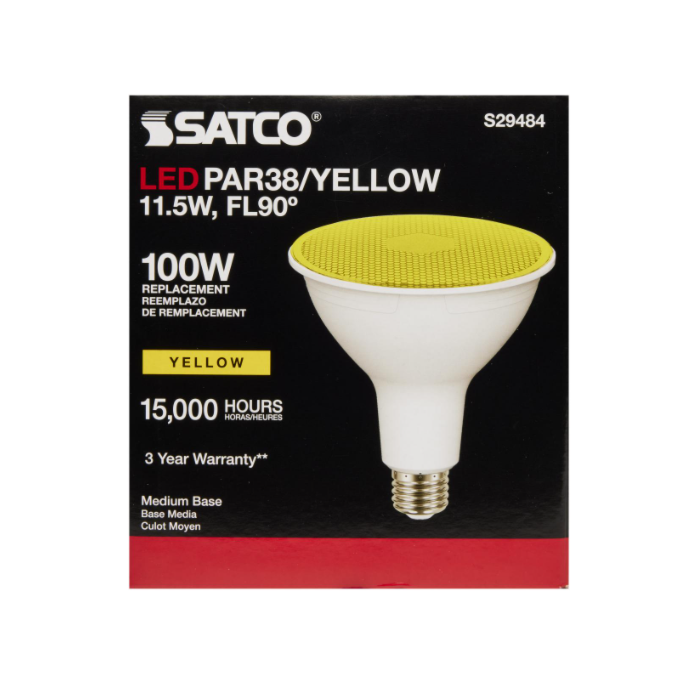 Satco S29484 LED PAR38 Bulb - 11.5PAR38/LED/90'/YELLOW