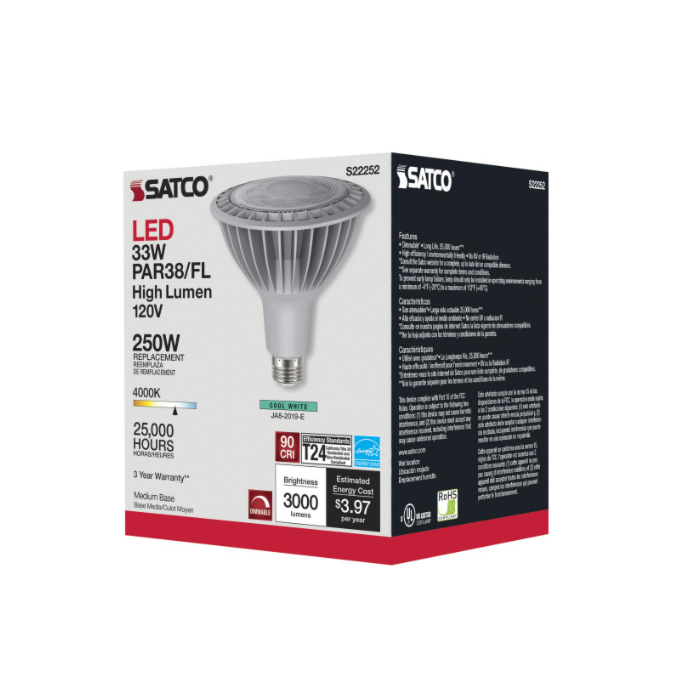 Satco S22252 PAR38 High Lumen LED Lamp - 33PAR38/LED/940/HL/120V/FL/D