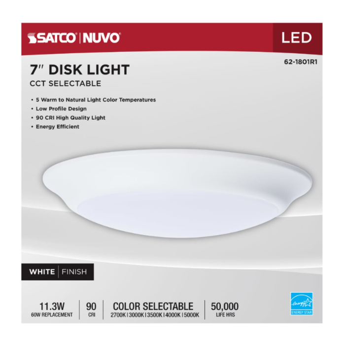Nuvo 62-1801R1 - 7 inch LED Disk Light; 5-CCT Selectable; White Finish; 120V
