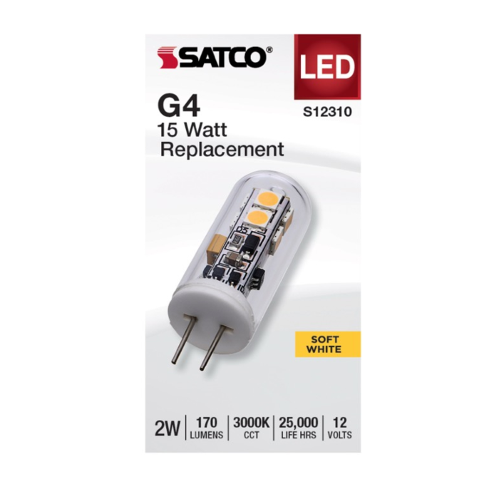 Satco S12310 LED T4 Lamp - 2W/LED/G4/CL/830/12V