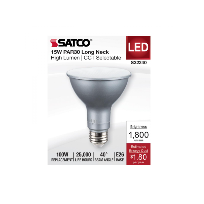 Satco S32240 PAR30 Long Neck High Lumen LED Lamp - 15PAR30LN/5CCT/HL/120V/D