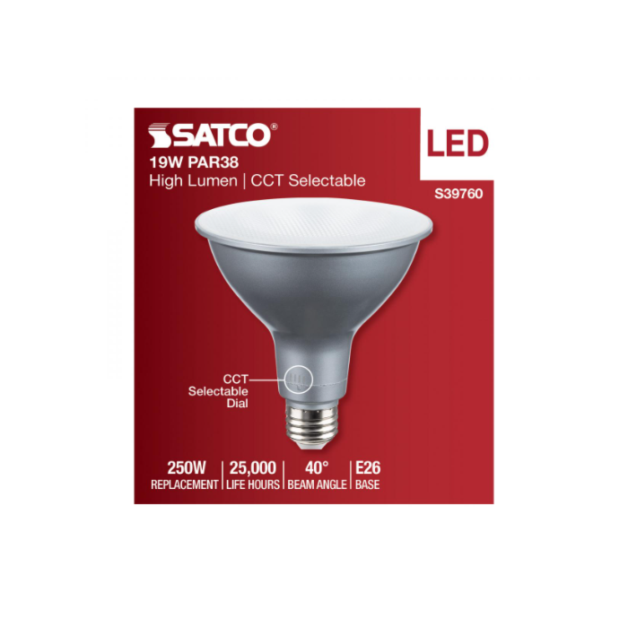 Satco S39760 - 19PAR38/5CCT/HL/120-277/ND Color Selectable LED PAR38 Lamp 