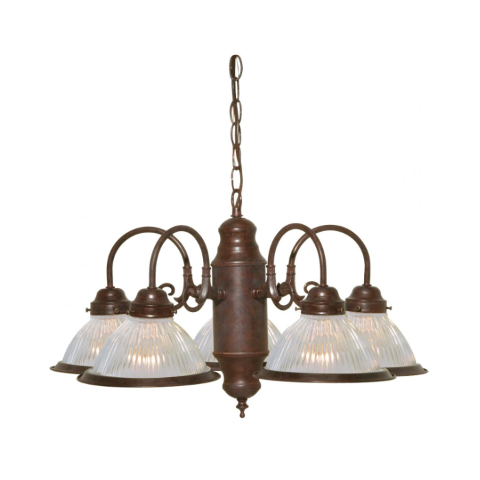 Nuvo SF76-445 5 Light - Chandelier With Clear Ribbed Glass - Old Bronze Finish