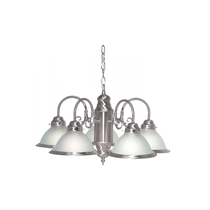 Nuvo SF76-695 5 Light - Chandelier With Frosted Ribbed Glass - Brushed Nickel Finish