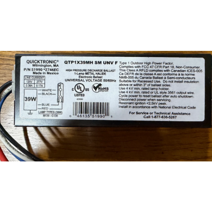 Sylvania Quicktronic QTP1X39MH/SM-UNV-F (51990) M130 / C130 Electronic Metal Halide (MH) Ballast