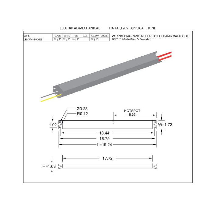 Fulham Workhorse WH8-120-L Electronic Fluorescent Ballast 