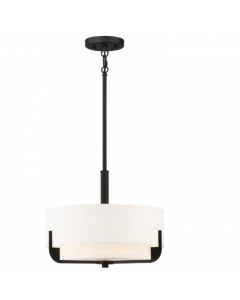 Nuvo 60-6543 Frankie - 3 Light 14" Pendant with Cream Fabric Shade & Frosted Diffuser - Aged Bronze Finish