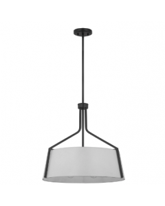 Nuvo 60-7669 Livingston; 4 Light Pendant; Medium Base; 60 Watt; Matte Black Finish; White Linen Fabric Shade