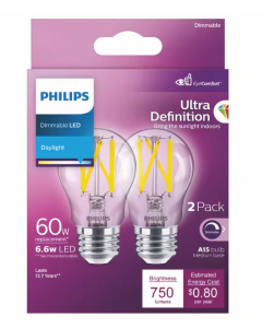 Philips 573402 Dimmable A15 LED Bulb - 6.6A15/PER/UD50/CL/G/E26/DIM2PF T20