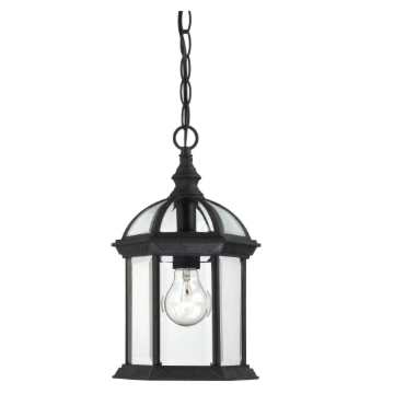 Nuvo 60-4979 Boxwood - 1 Light 14" Hanging Lantern with Clear Beveled Glass - Textured Black Finish