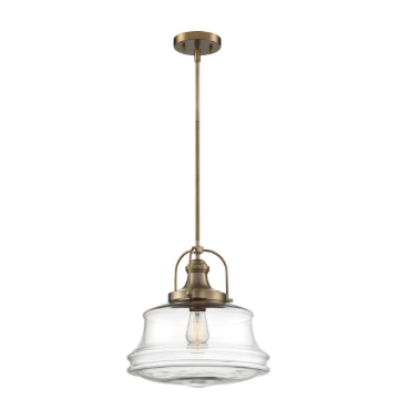 Nuvo 60-6757 Basel - 1 Light Pendant - with Clear Glass - Burnished Brass Finish