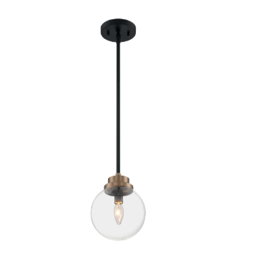 Nuvo 60-7121 Axis - 1 Light Pendant with Clear Glass - Matte Black and Brass Accents Finish