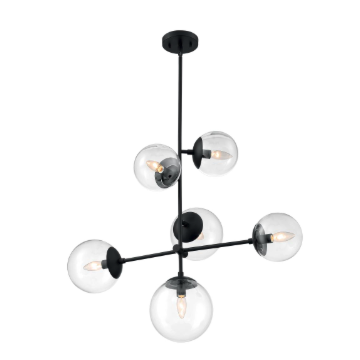 Nuvo 60-7135 Sky - 6 Light Pendant with Clear Glass - Matte Black Finish
