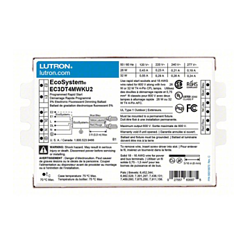 Lutron EcoSystem EC3DT4MWKU2 CFL Dimming Ballast