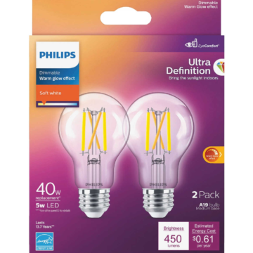 Philips 573451 Dimmable A19 LED Bulb - 5A19/PER/UD/CL/G/E26/WGD 4/2PF T20