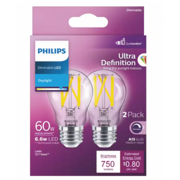 Philips 573402 Dimmable A15 LED Bulb - 6.6A15/PER/UD50/CL/G/E26/DIM2PF T20
